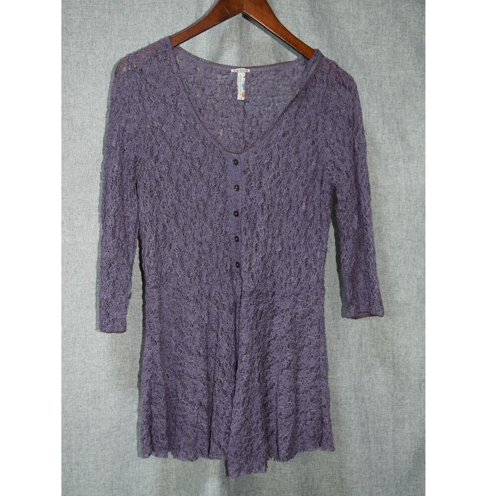 Free People Purple Lace Button Front Tunic Top L
